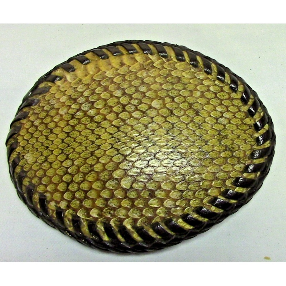 Vintage Oval Rattlesnake Skin Leather Belt Buckle 4" wide